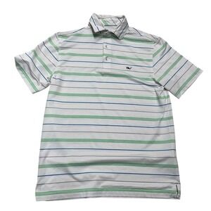 Vineyard Vines Performance Polo Shirt Mens Small Green Blue Stripe Golf Shirt